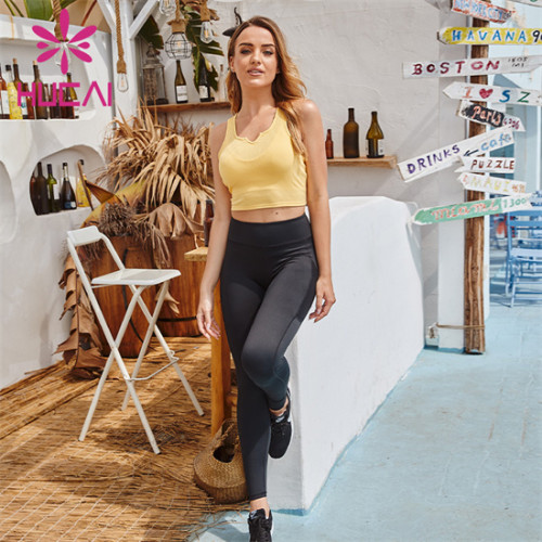 Wholesale Sportswear Apparel Yellow Sports Underwear And Black Tight Yoga Pants Suit