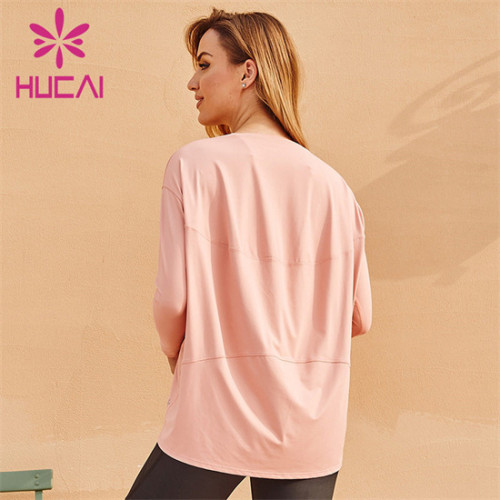 Pink Long Sleeve Loose Sports T-Shirt Customization