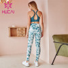 Wholesale Solid Color Sports Bra And Printed Leggings Set