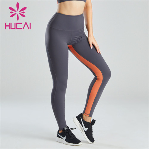 Gray And Yellow Color Matching Ladies Fitness Leggings Customization