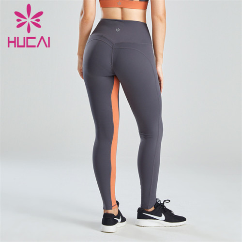 Gray And Yellow Color Matching Ladies Fitness Leggings Customization