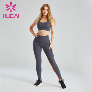 Yellow And Gray Color Matching Sports Bra And Leggings Suit Wholesale