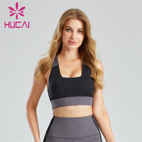 Black And Gray Contrast Simple Sports Bra Customization Supplier