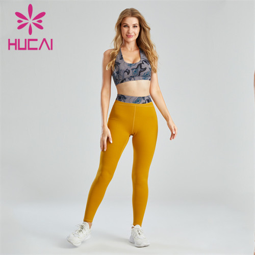 Ladies Print And Solid Color Stitching Sports Suit Customization