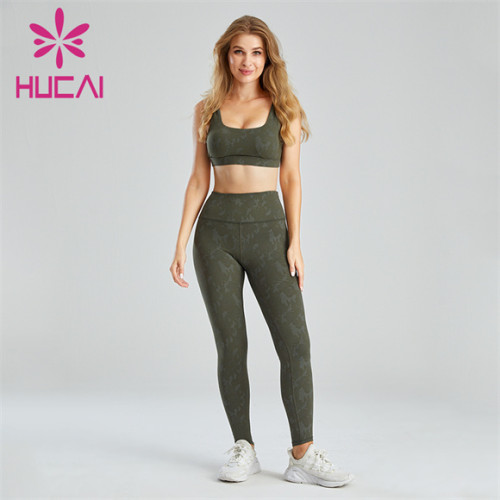 OEM Women's Dark Green Printed Sports Suit Factory Private Label