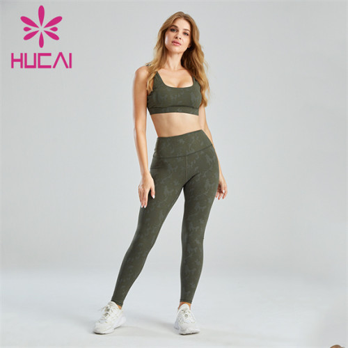 OEM Women's Dark Green Printed Sports Suit Factory Private Label