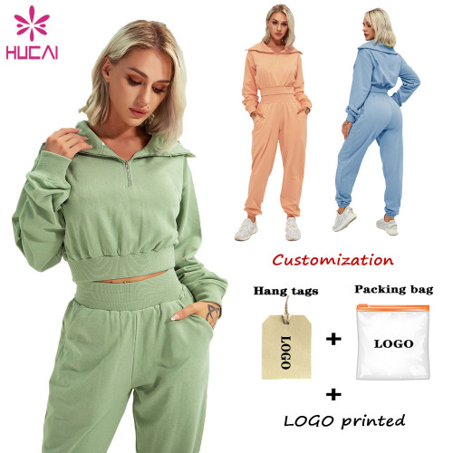 Women Jogger Suits Wholesale Comfort Thick Thermal Running Sweatpants and Tops Set