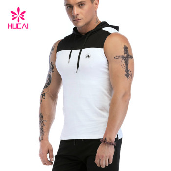 OEM Custom Workout Clothes LOGO Black White Sleeveless Hoodies Factory Manufacturer