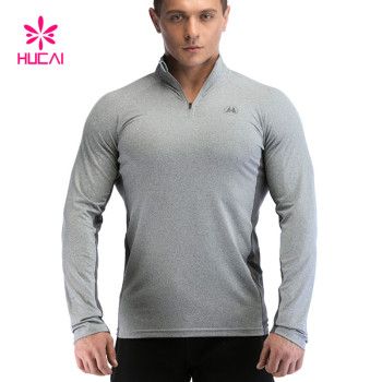 Custom LOGO Grey Long Sleeve T Shirts Gym Wear Manufacturer Private Label Supplier