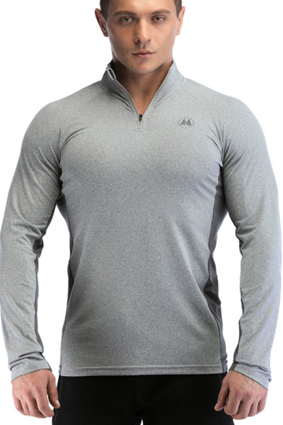 Custom LOGO Grey Long Sleeve T Shirts Gym Wear Manufacturer Private Label Supplier