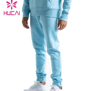 OEM High Quality Outdoor Warm Cotton Poly Sky Blue Soft Durable Antipiling Men Tracksuits Sportswear Jogger Hoodie Pants