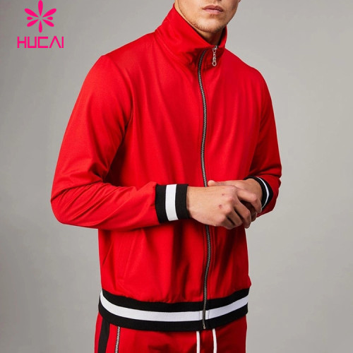 custom men jackets full zip top printed casual red  jackets sports tracksuits factory