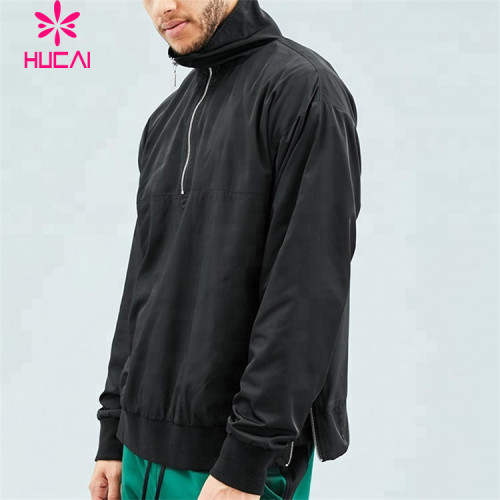 Custom Manufacture Turtleneck Half-Zip Black Pullover Hoodies Activewear Supplier