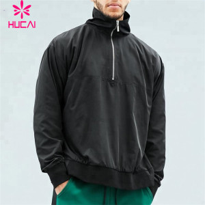 100% Polyester Turtleneck Half-Zip Black Windbreaker Pullover Hoodie With Side Zipper high quality sweatshirts for man