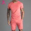 OEM Custom Logo Sports Shorts Set For Men Cotton Running Custom Men Pink Short Set