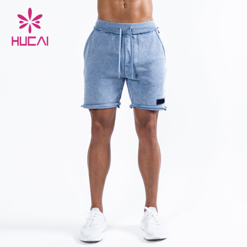 OEM Custom Logo Blue Washed Process Sports Men Gym Shorts China Manufacturer