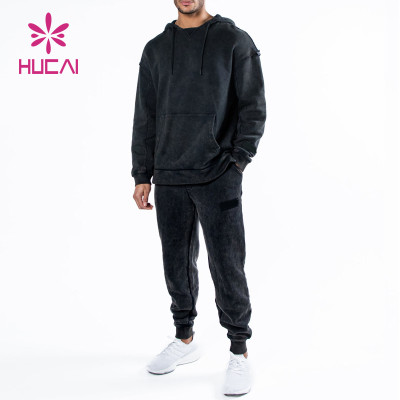 Custom Fitness Fashion Apparel Washed Process Men Black Running Gym Hoodies China Manufacturer