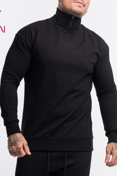 High Neck Mens Zippered Black Sweatshirt China Manufacturer Private Label Active Wear