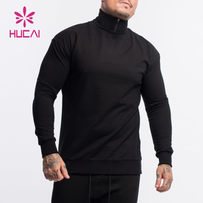 High Neck Mens Zippered Black Sweatshirt China Manufacturer