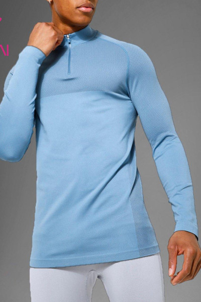 Custom Reflective Zipper Design Long Sleeve Mens Running High Neck T Shirts Supplier