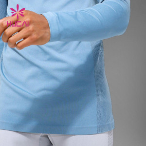 Custom Reflective Zipper Design Long Sleeve Mens Running High Neck T Shirts Supplier