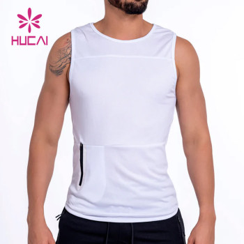 Odm Custom Zippered Pocket Skintight Men Fitness Tank Tops Workoutwear Supplier