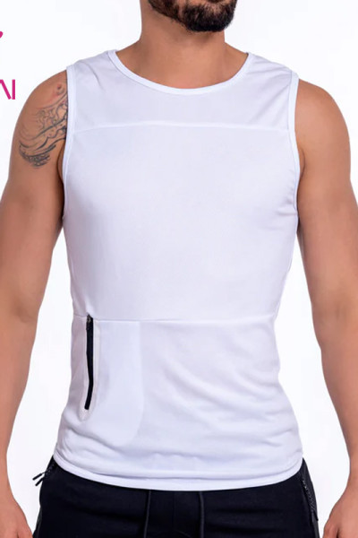 Odm Custom Zippered Pocket Skintight Men Fitness Tank Tops Workoutwear Supplier