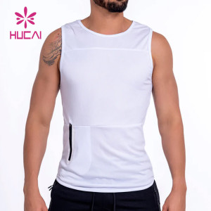 odm custom zippered pocket skintight men fitness tank tops workoutwear supplier