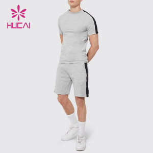 OEM Custom Stretch Short Sleeve Shorts Tracksuits Hem Printed Running Suit Men