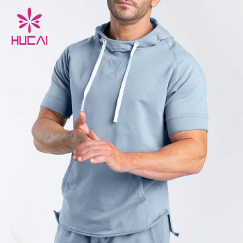custom lightweight mens high quality short sleeve hoodies runningwear supplier