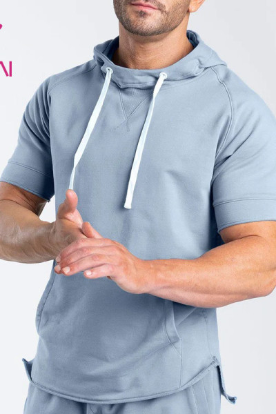 custom lightweight mens high quality short sleeve hoodies runningwear supplier