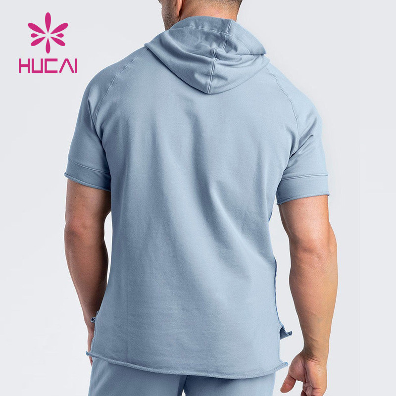 custom lightweight mens high quality short sleeve hoodies runningwear supplier