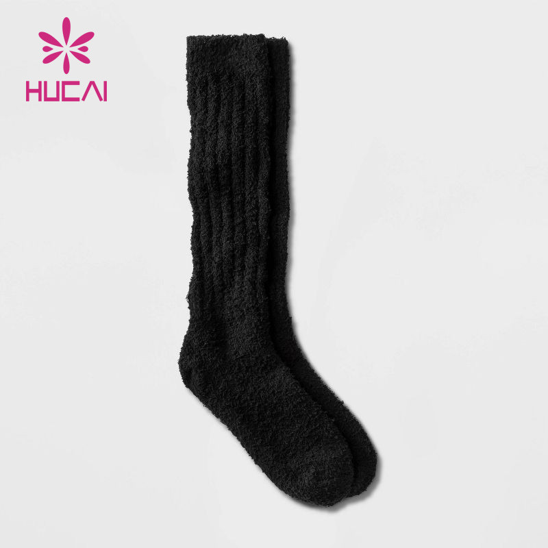 Custom Mens Unisex Super Soft Scrunches Knee-Socks Black Factory Manufacturer