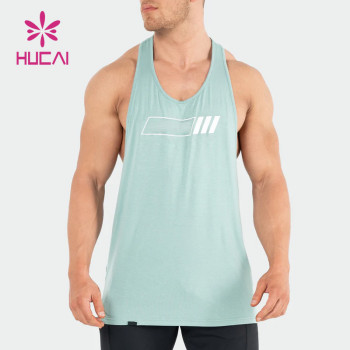 odm Hucai sportwear custom men running fitness tops silk screen printing vests activewear suppliers