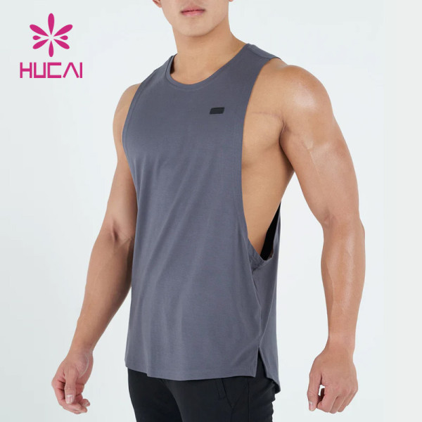 custom men new design heat-transfer fitness tops woven febric vests gym wear manufacturer