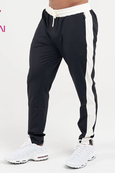 odm custom black and white hem printed mens gym sweatpants activewear suppliers in china