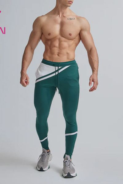 Custom Factory Manufacturer Mens Hem Printed Green Joggers Gym Sweatpants Supplier