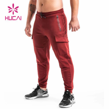 Custom Private Brand Joggers Mens Red Side Pocket Cargo Sporty Sweatpants