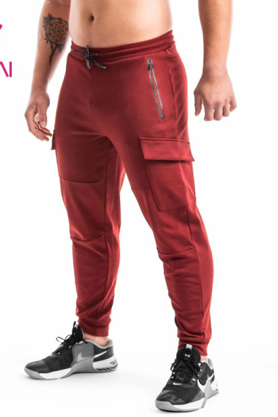 Custom Private Brand Joggers Mens Red Side Pocket Cargo Sporty Sweatpants