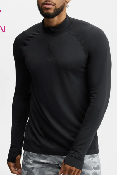 Custom Plain Black T Shirts Mens Long Sleeves Thumb Hole Spotswear China