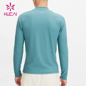 Custom Plain Blue T Shirts Mens Stretch Long Sleeves Tights New Gym Gear Supplier