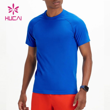 Custom Mens Blue 100% Cotton T Shirts Personalized Workout Wear Supplier