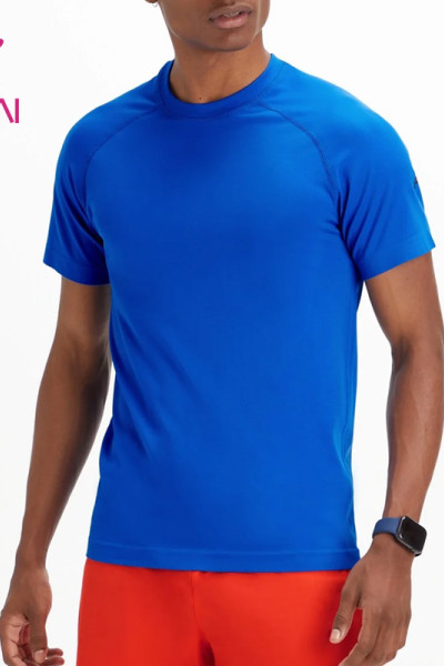Custom Mens Blue 100% Cotton T Shirts Personalized Workout Wear Supplier