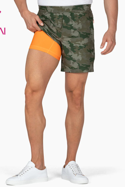 OEM Mens 2 in1 Double Layers Elastic Camouflage Shorts Manufacturer