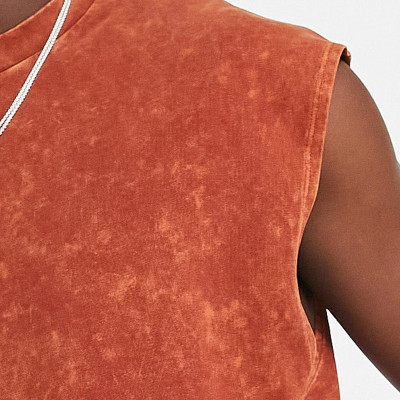 Private Label Mens Washed Fabric Tank Top Retro Style Sportswear China Factory