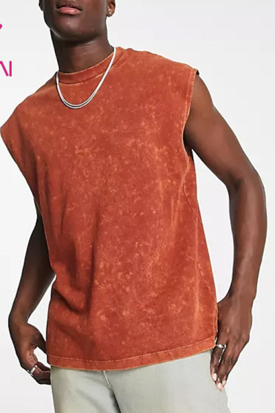 Private Label Mens Washed Fabric Tank Top Retro Style Sportswear China Factory