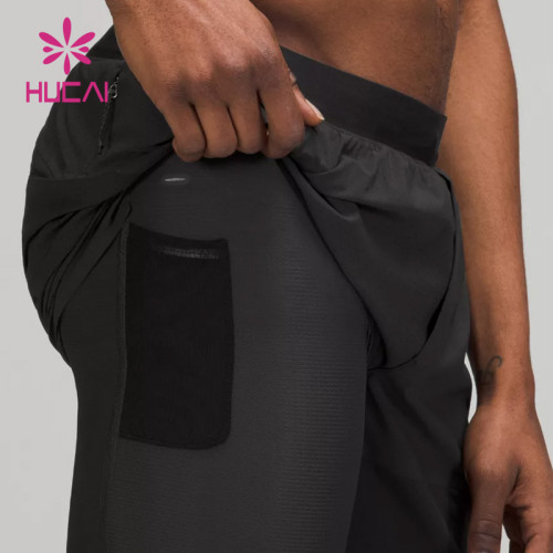 Custom Mens Shorts Invisible Zipper Taped Silicone Anti-slip Strip Gymwear