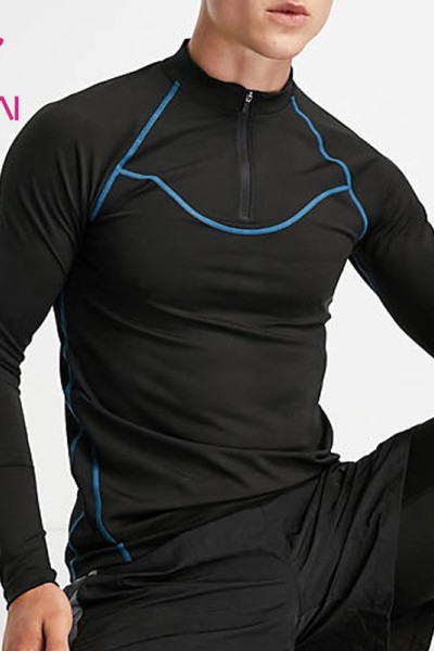 Private Label Mens Long Sleeve Slim 1/4 Waterproof Zipper Custom T Shirts