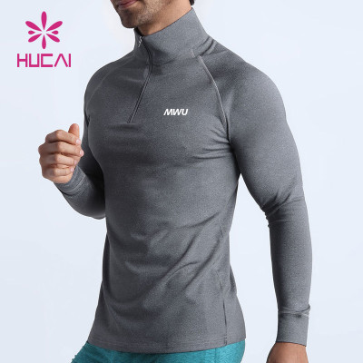 Custom Mens Long Sleeve Slim 1/4  Zipper Private Label T Shirts Supplier