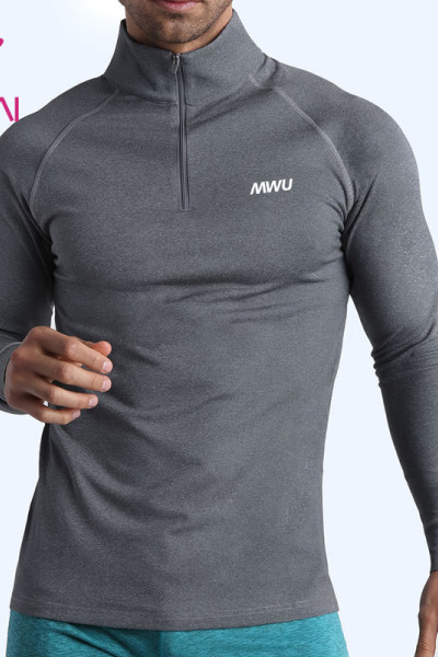 Custom Mens Long Sleeve Slim 1/4  Zipper Private Label T Shirts Supplier